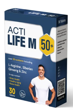 pack of actilife M 50+ tablets in pakistan , containing 30 tablets for brain, aging and joint health.