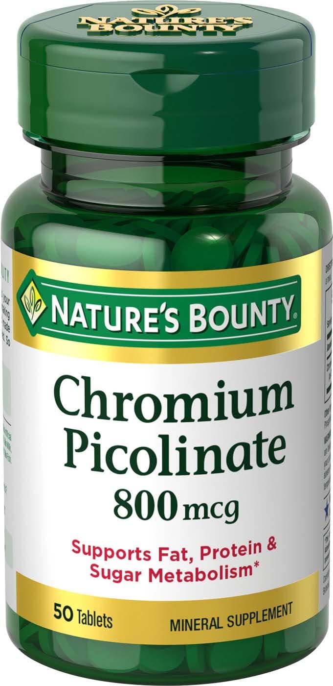 Bottle of nature's bounty Chromium Picolinate 800 mcg in pakistan containing 50 tablets which support fat,protein & sugar metabolism
