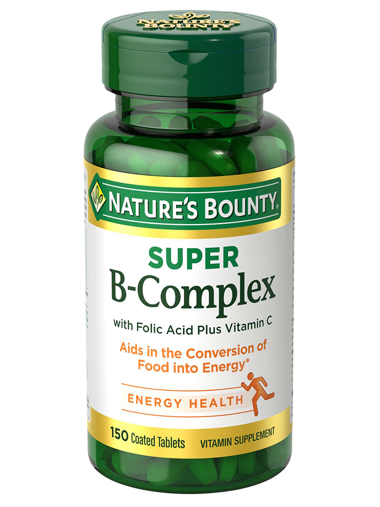 Bottle of Nature's Bounty Super B Complex (folic acid and vitamin C) tablets in Pakistan containing 150 Tablets for Energy, Immune and Metabolism Support