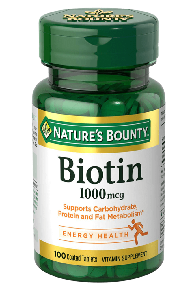Bottle of nature's bounty Biotin 1000 mcg containing 100 tablets in pakistan for daily hair, skin, and nail support