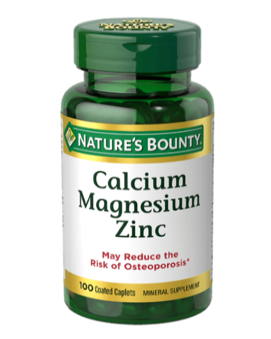 bottle of Nature's Bounty Calcium Magnesium Zinc supplement in pakistan, featuring Vitamin D3 for bone health and immune support