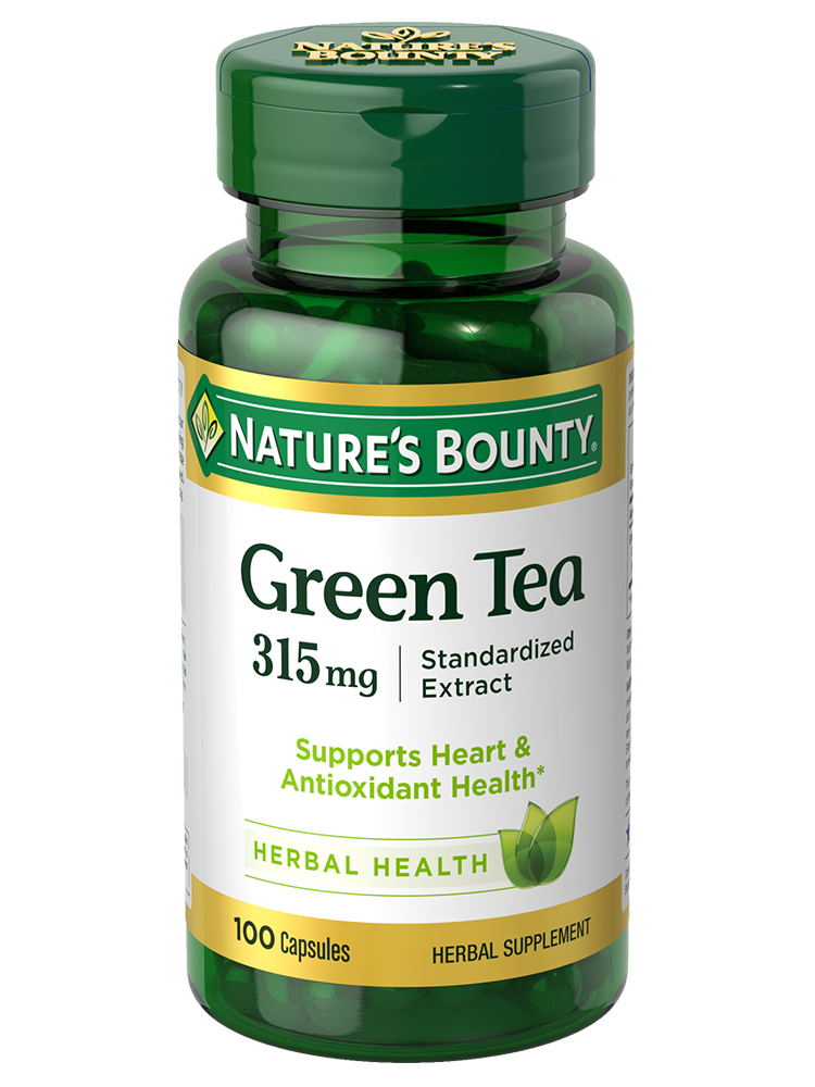 Bottle of nature's Bounty green tea extract 315 mg in pakistan containing 100 capsules for antioxidant health