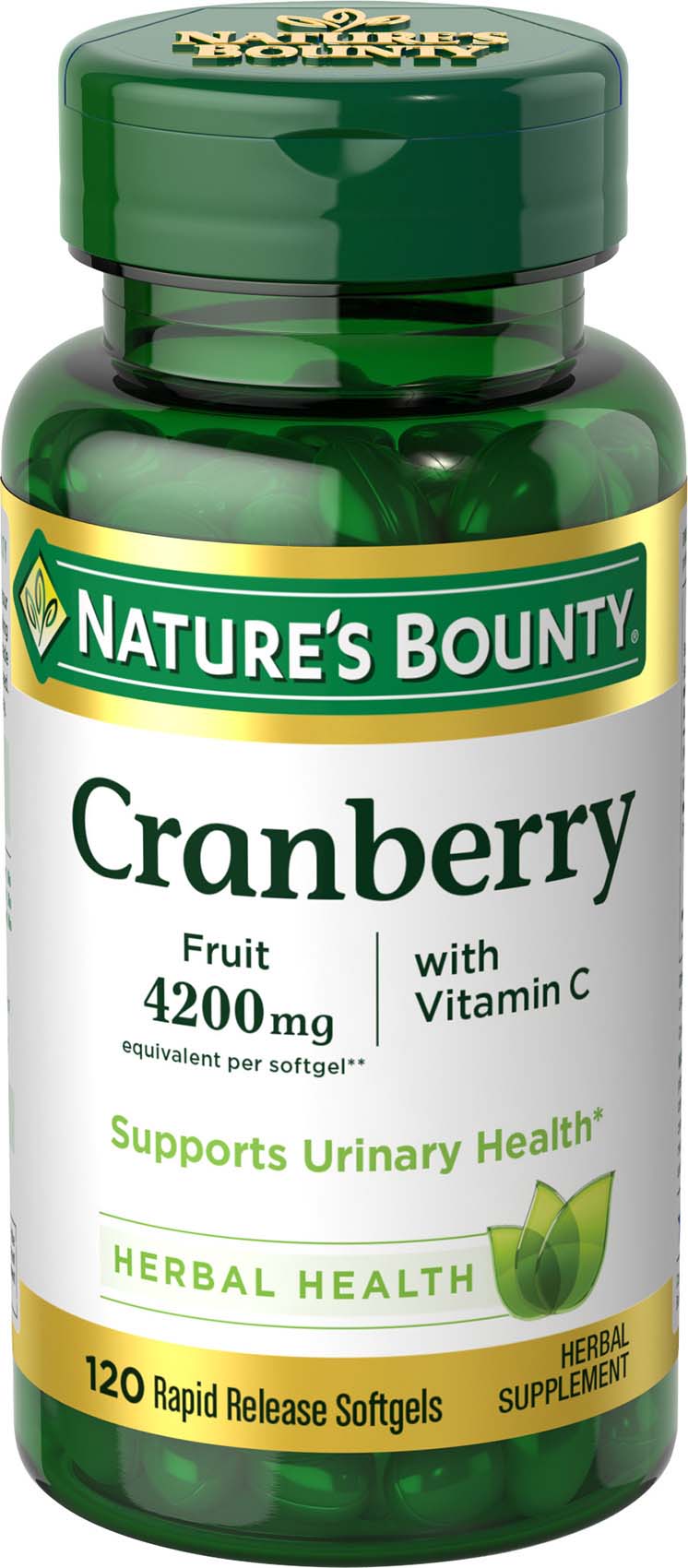 Bottle of nature's bounty cranberry fruit 4200 mg 120 softgelswith vitamin c in pakistan to support urinary health