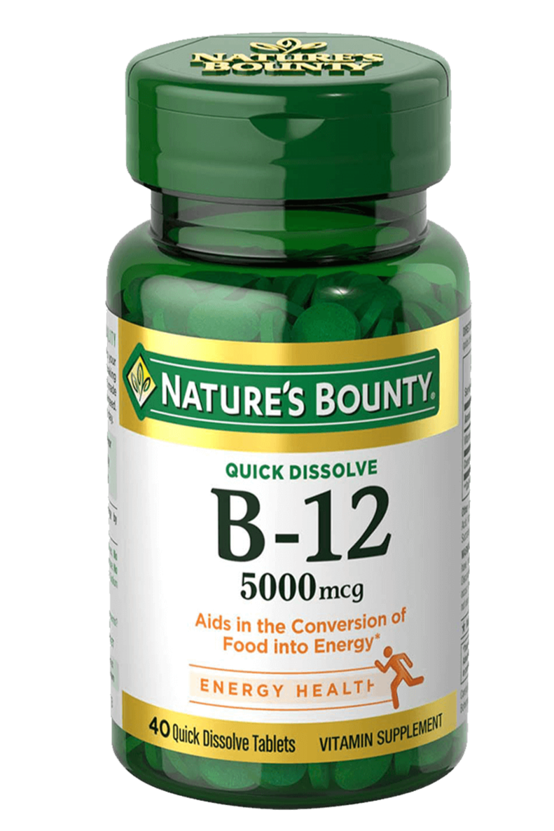 Bottle of nature's bounty B 12 5000mcg quick dissolve 40 tablets in pakistan which support energy health