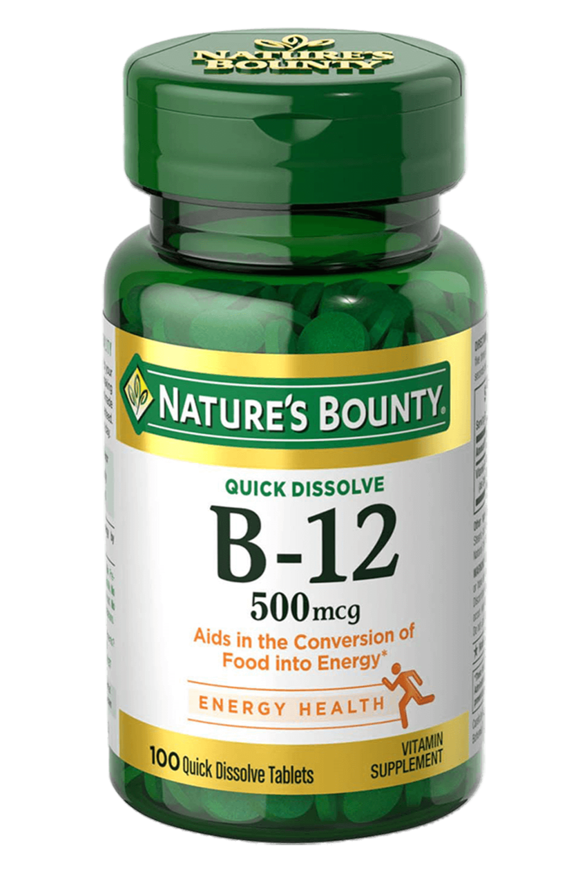 bottle of nature's bounty b 12-500mcg in pakistan containing 100 tablets for energy health