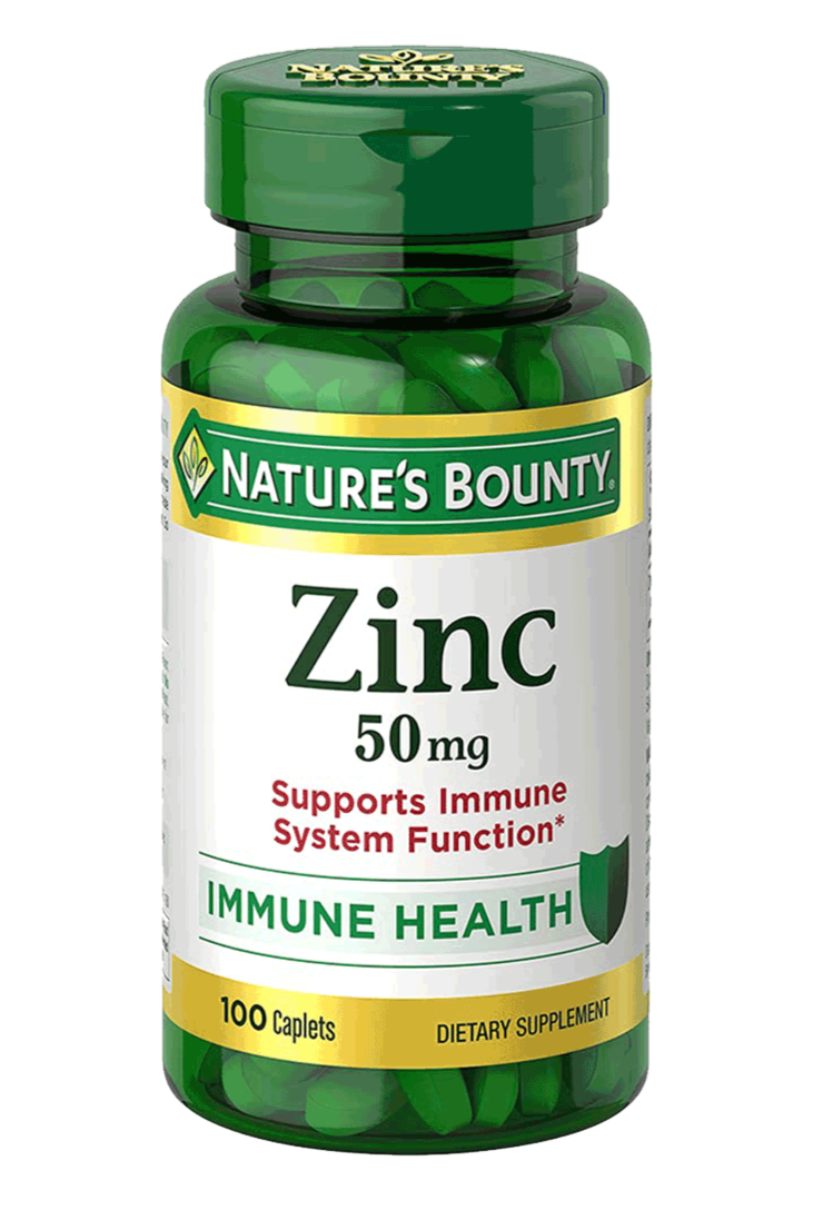 bottle of nature bounty zinc 50 mg in pakistan containing 100 caplets for imune health.
