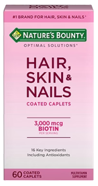 Bottle of Nature's Bounty Hair Skin and Nails 60 tablets with 3000 mcg Biotin in Pakistan for hair growth, glowing skin, and strong nails