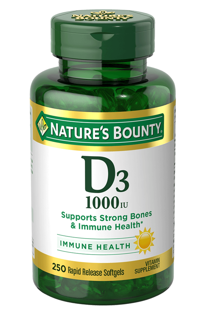 bottle of nature's bounty vitamin d3 1000iu in Pakistan, containg 250 softgels which support strong bones and immunes health
