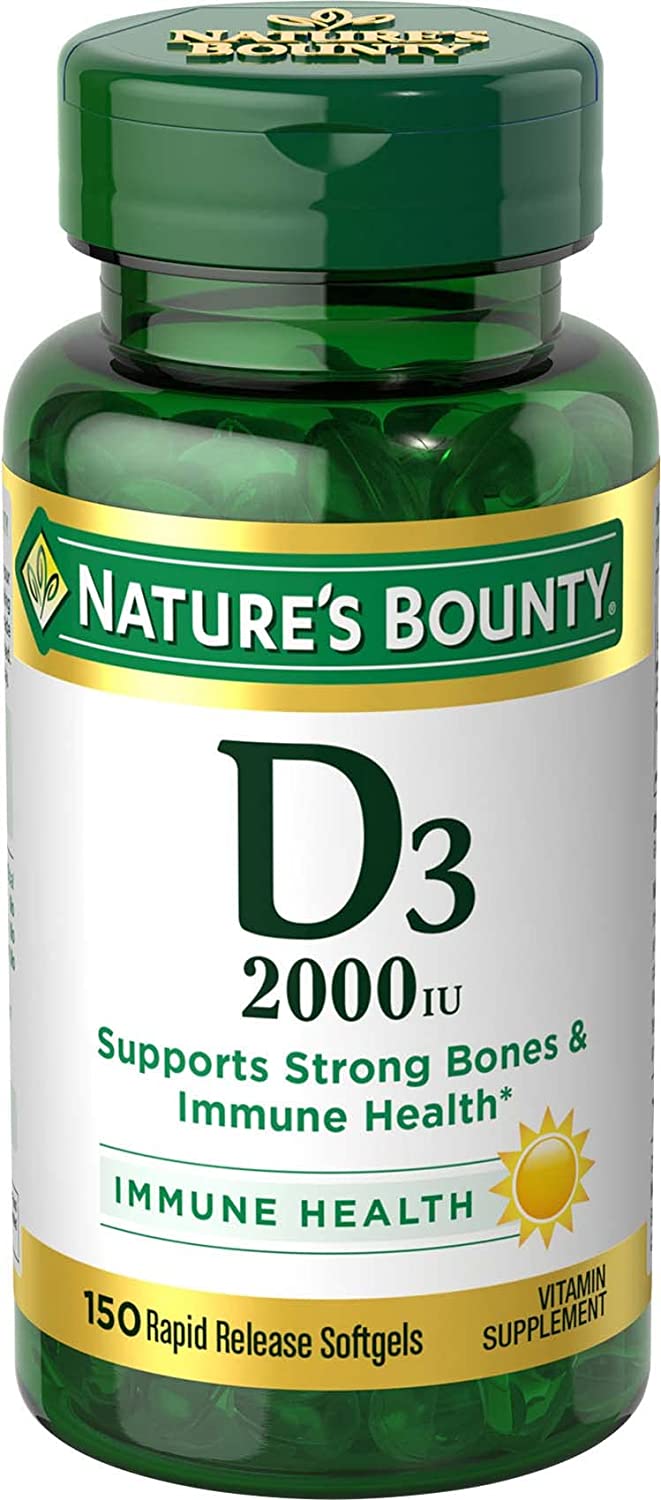 bottle of nature's bounty vitamin d3 2000 iu in pakistan containing 150 softgels for immune health.