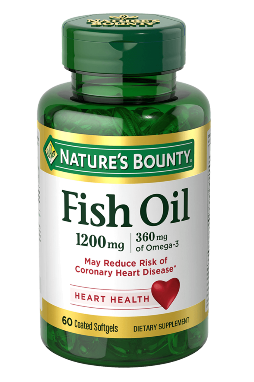 bottle ofNature’s Bounty Fish Oil 1200 mg softgels plus Omega 3 capsules/supplement in pakistan for heart, brain, and joint health