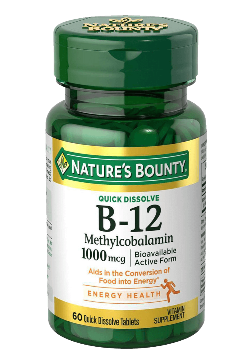 Bottle of Nature's bounty vitamin b-12 methylcobalamin 1000mcg in pakistan containing 60 tablets which support energy health